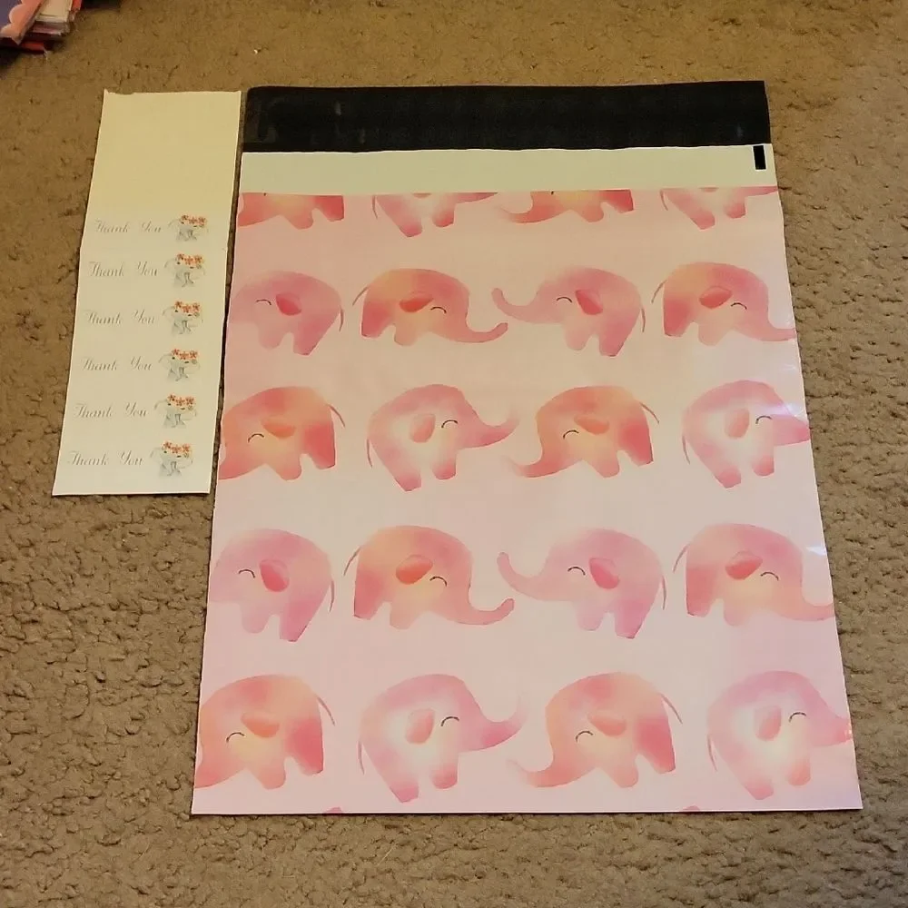 Pink Elephant Patterned Poly Mailer